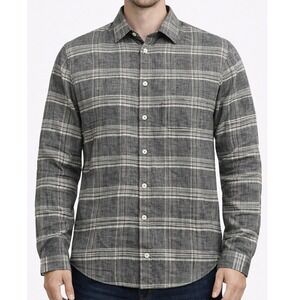 Billy Reid 100% Linen Button Up Long Sleeve Shirt Small Gray Plaid Made in Italy